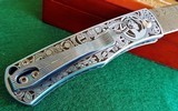 PRO-TECH BR-1 ART DECO ULTIMATE CUSTOM KNIFE ~
SHAW Engraved Titanium ~ NICHOLS Damascus ~ Mother of Pearl STUNNING!! - 5 of 9