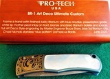 PRO-TECH BR-1 ART DECO ULTIMATE CUSTOM KNIFE ~
SHAW Engraved Titanium ~ NICHOLS Damascus ~ Mother of Pearl STUNNING!! - 9 of 9