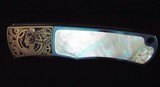 PRO-TECH BR-1 ART DECO ULTIMATE CUSTOM KNIFE ~
SHAW Engraved Titanium ~ NICHOLS Damascus ~ Mother of Pearl STUNNING!! - 2 of 9