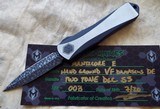 HERETIC CUSTOM MANTICORE "E"
Auto OTF Knife ~ Hand rubbed Stainless
DLC 2-tone handle Vegas Forge Ball Bearing Damascus (ser # 3 of 15 - 1 of 8