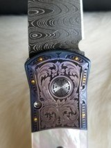 PRO-TECH GODSON Ultimate MOTHER OF PEARL 24k GOLD dots ITALIAN ENGRAVED TITANIUM & DAMASCUS **STUNNING** - 2 of 10