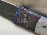 PRO-TECH GODSON Ultimate MOTHER OF PEARL 24k GOLD dots ITALIAN ENGRAVED TITANIUM & DAMASCUS **STUNNING** - 4 of 10