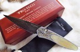 PRO-TECH NEWPORT ULTIMATE CUSTOM Gold Lip Pearl ~ Italian Engraved with 24K gold Titanium frame ~ Nichols Mosaic Damascus New in Box - 1 of 7