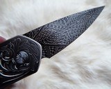 PRO-TECH NEWPORT ULTIMATE CUSTOM Gold Lip Pearl ~ Italian Engraved with 24K gold Titanium frame ~ Nichols Mosaic Damascus New in Box - 6 of 7