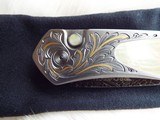 PRO-TECH NEWPORT ULTIMATE CUSTOM Gold Lip Pearl ~ Italian Engraved with 24K gold Titanium frame ~ Nichols Mosaic Damascus New in Box - 2 of 7