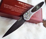 PRO-TECH NEWPORT ULTIMATE CUSTOM Black Lip Pearl ~ Italian Engraved with 24K gold Titanium frame ~ Nichols Mosaic Damascus New in Box - 2 of 8