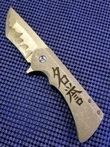 RICK BARRETT CUSTOM FOLDER RARE SAN MAI DAMASCUSTITANIUMFLIPPER KNIFEPROTOTYPE #2 of 2 - 1 of 4