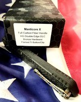 HERETIC KNIVES CUSTOM "MANTICORE X" FULL CARBON FIBER HANDLE Hand Ground DLC Double Edge~ Flamed Titanium
Button/Clip NIB - 6 of 8