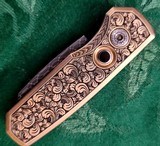 PRO-TECH RUNT 5 Ultimate Custom ~ Fully SHAW ENGRAVED~VEGAS FORGE DAMASCUS ~ BLACK MOP BUTTON NIB - 7 of 9