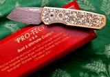 PRO-TECH RUNT 5 Ultimate Custom ~ Fully SHAW ENGRAVED~VEGAS FORGE DAMASCUS ~ BLACK MOP BUTTON NIB - 2 of 9