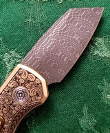 PRO-TECH RUNT 5 Ultimate Custom ~ Fully SHAW ENGRAVED~VEGAS FORGE DAMASCUS ~ BLACK MOP BUTTON NIB - 8 of 9