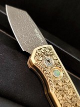 PRO-TECH RUNT 5 Ultimate Custom ~ Fully SHAW ENGRAVED~VEGAS FORGE DAMASCUS ~ BLACK MOP BUTTON NIB - 1 of 9
