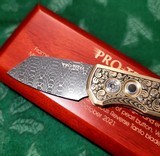 PRO-TECH RUNT 5 Ultimate Custom ~ Fully SHAW ENGRAVED~VEGAS FORGE DAMASCUS ~ BLACK MOP BUTTON NIB - 4 of 9