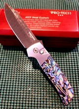 PRO-TECH /TERZUOLA "ATCF" STEEL CUSTOM AUTO KNIFE ABALONE~ NICHOLS LADDER DAMASCUSNIB Authorized Dealer - 2 of 7