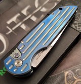 Pro-Tech  TR-3.002 CUSTOMBLUE TITANIUM 2022 MIKE IRIE CUSTOM GROUND MIRROR POLISH  AUTO KNIFE BNIB - 3 of 3