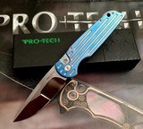Pro-Tech  TR-3.002 CUSTOMBLUE TITANIUM 2022 MIKE IRIE CUSTOM GROUND MIRROR POLISH  AUTO KNIFE BNIB - 1 of 3