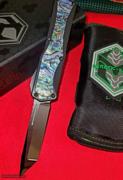 Heretic Knives – Custom Colossus Abalone – Automatic OTF – Hand Ground Elmax Cracked Ice Tanto NIB
