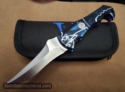 VALLOTTON CUSTOM "GOBLIN" Auto - Voodoo Resin, Damascus button, SS 3.5" Hand Ground Blade titanium liner lock made by Cory Vallotton