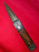 PRO-TECH 2024 ULTIMATE CUSTOM GODSON 006 Italian Engraved Titanium 24k GoldDot inlays Desert Ironwood Damascus Wood box - 1 of 10