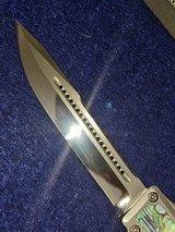 HERETIC KNIVES CUSTOM NYX Stainless/Abalone OTF Mirror Hand Ground - 2 of 8