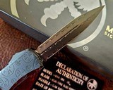 Microtech Mini Hera II D/E Signature Series Claw Burst Deep Engraved ~ Vegas Forge Blued Herringbone Pattern Damascus BNIB - 2 of 4