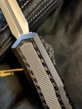 Marfione Custom Auto OTF Knife ATREUS (ZERO BLADE PLAY) Double Edge Cryo Ice Finish w/ Titanium Inlay, COA,Pouch, New in Box - 5 of 7