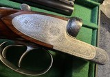 Elegant 12 ga Francotte sideplated BLE game gun ca.1950 engr/signed by master Leo. Smeets, 28 in 1/4 & 3/4 ch, Ex Fr wlnt, chkrd butt, POW, splinter - 5 of 15