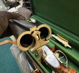 Elegant 12 ga Francotte sideplated BLE game gun ca.1950 engr/signed by master Leo. Smeets, 28 in 1/4 & 3/4 ch, Ex Fr wlnt, chkrd butt, POW, splinter - 12 of 15