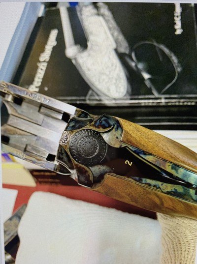 Rare and unique matched pair of 16 ga. scaled custom Perazzi MX16 Lusso driven game guns, case hardened, 30 3/4 in. upgraded wood, consecutive SN - Image 12 of 15