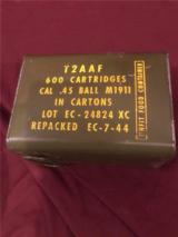 Early WWII .45 acp, 12 50-round boxes (600 rounds) - 3 of 4