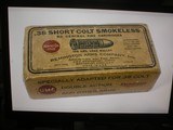 50rds. UNOPENED REMINGTON ARMS CO. INC.38 SHORT COLT SMOKELESS VINTAGE COLLECTIBLE AMMO.