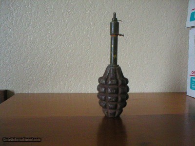 ORIGINAL U.S. WW11 BOOBYTRAP INERT MK11 PINEAPPLE GRENADE DEMILITARIZED M1 FIRING DEVICE RELEASE (RARE)
