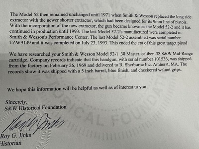 Smith & Wesson 52-1 w/Factory Letter! - Image 7 of 7