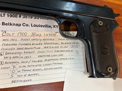 COLT 1900 38 automatic pistol mfg 1902 - Image 3 of 14