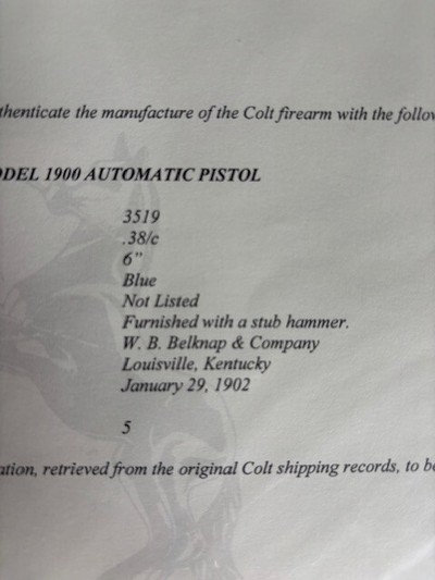 COLT 1900 38 automatic pistol mfg 1902 - Image 11 of 14