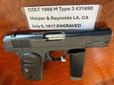 ENGRAVED COLT 1908 380 Model M Pocket Hammerless - Image 8 of 15
