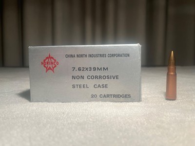 Norinco
7.62 x 39 Ammo
Steel Case Non-Corrosive