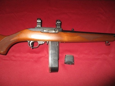 Ruger 10/22 Sporter Deluxe, Checkered Walnut 22lr, 7rd. also very rare early 50rd. teardrop drum mag. - Image 1 of 6