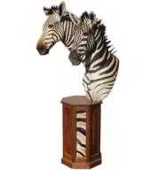 Zebra pair of head mounts on pedestal. - 1 of 3