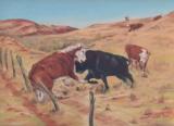 "Against the Barbwire" Western Oil Painting by Vincent Harold Scott - 1 of 3