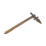 Brass spontoon pipe tomahawk with large, heavy head. File branded and brass tack decoration - 1 of 2