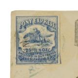 1862 Pony Express 25 Cent Blue Single Stamp LEtter - 2 of 3