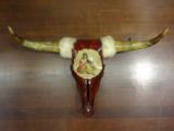 Painted Steer Skull with Rabbit Fur Wrappings - 1 of 3