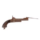 Matched Pair. Double Barrel Pin Fire Pistols with Folding Knives or Bayonets - 3 of 8