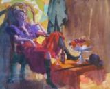 "Lady with a Bottle" Watercolor by Donald Putnam - 1 of 2