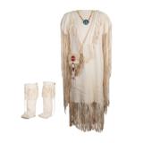 Outfit from Wife of Pacific Indians Chief Dress Choker Moccasins - 1 of 6