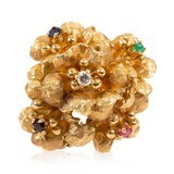 Gold Multi Stone Flower Petal Ring - 1 of 5