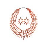 Red Coral Three Strand Necklace and Earrings - 1 of 5