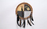 Rawhide Shield with Painted Yellow Hand