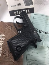 Beretta Rare model 20 Auto 25 cal. Pop-up Barrel 8+1 rounds factory rap-around grips 99% books & warrantee. - 1 of 12